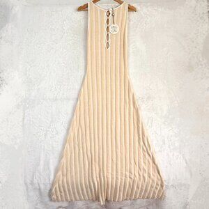 VRG GRL El Mar Knit Striped Resort Neutral Pearl Keyhole Maxi Dress XS Cream NEW
